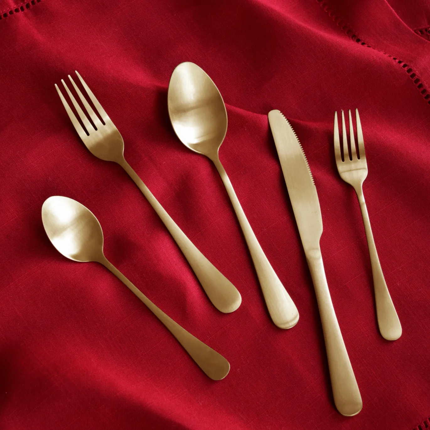 VIDA Droplet Stainless Flatware Set of 5 (Full Brushed Champagne Gold)