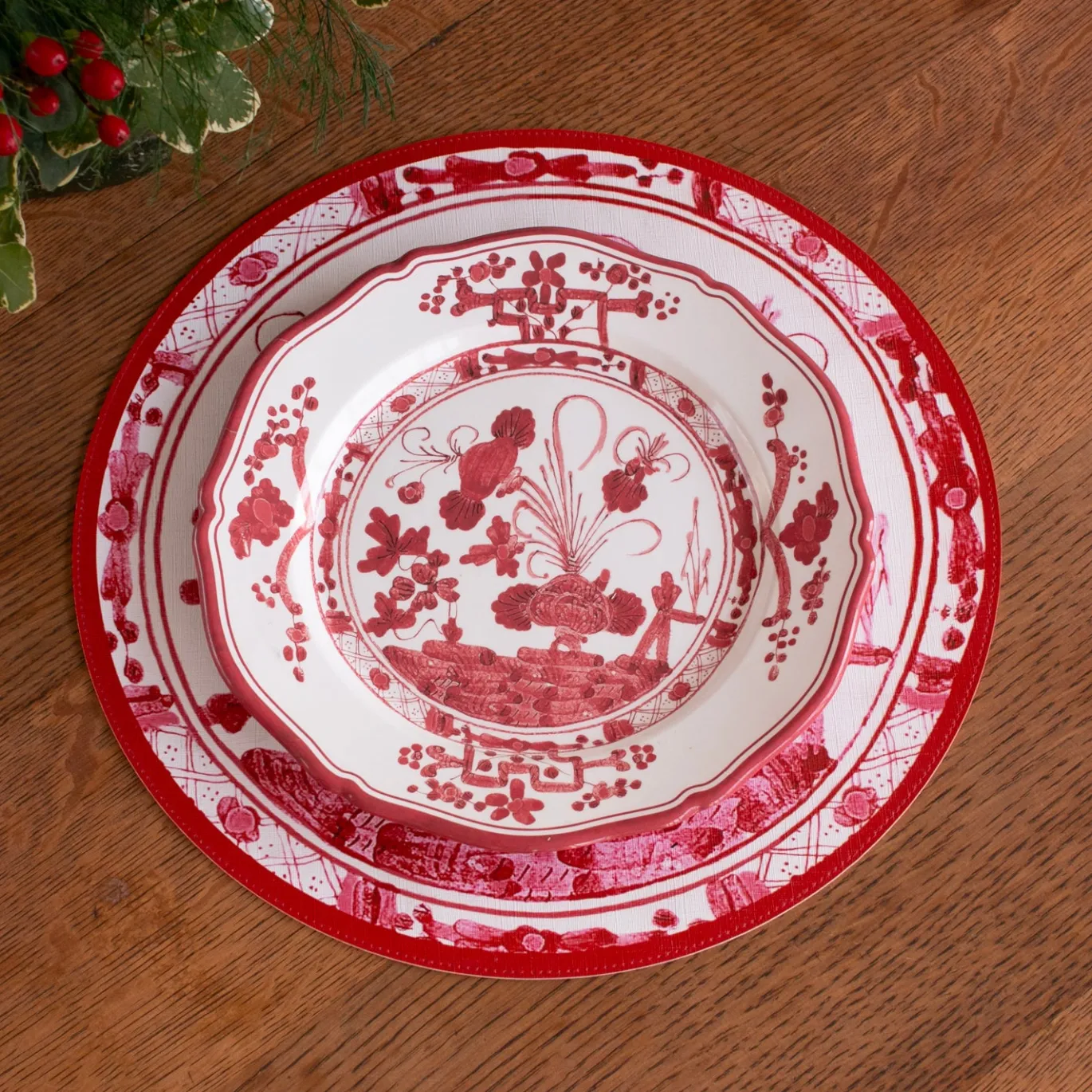 VIDA Faenza and Leopard Reversible Round Placemats Set of 4 White & Re