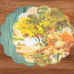 VIDA Fall Trees and Wood Grain Reversible Round Placemats Set of 4 Ora
