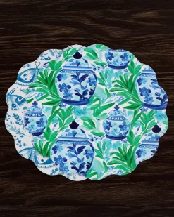 VIDA Ginger Jar & Butterflies Reversible Round Placemats Set of 4 Blue