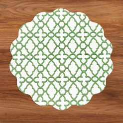 VIDA Laurent and Trellis Reversible Round Placemats Set of 4 Green & W