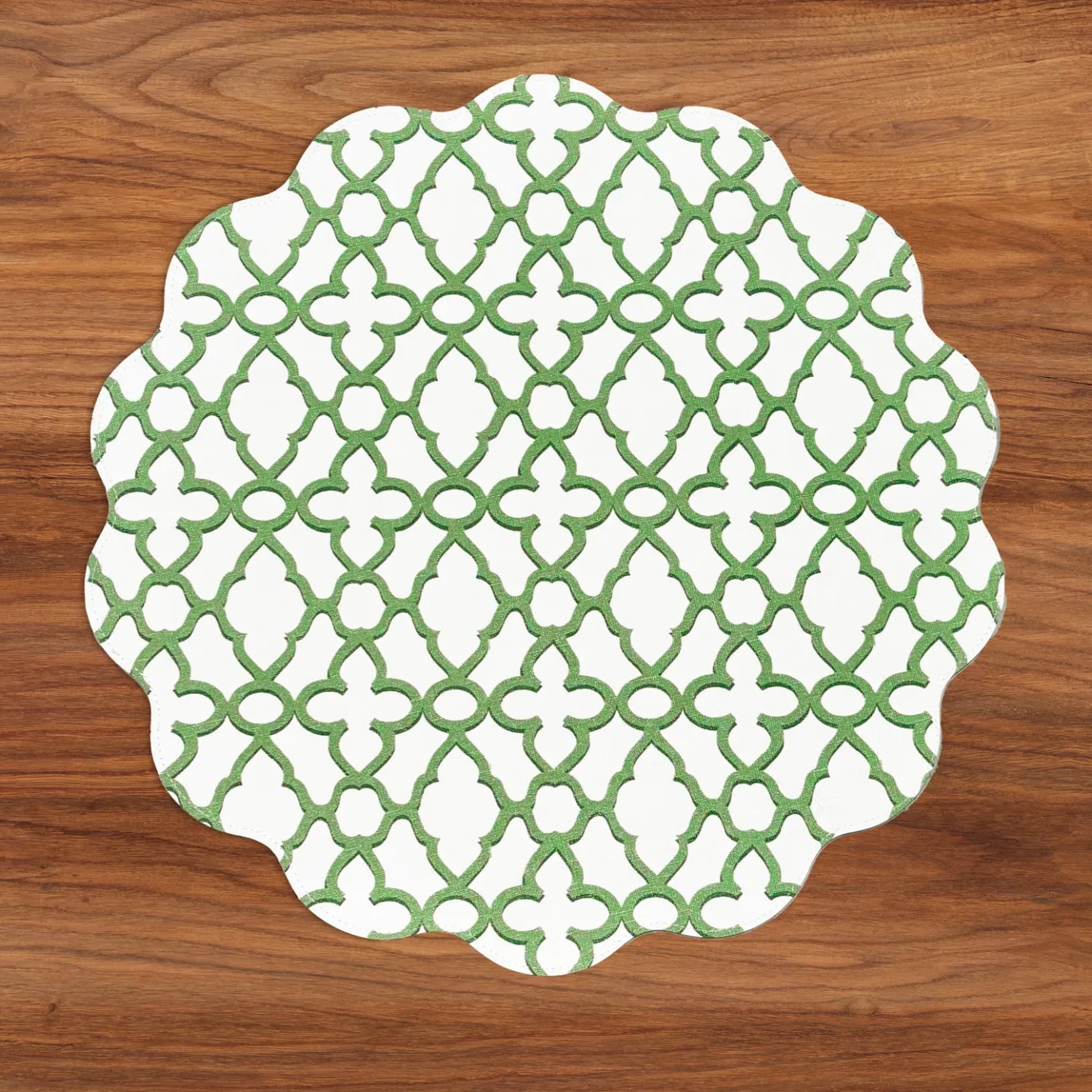 VIDA Laurent and Trellis Reversible Round Placemats Set of 4 Green & W