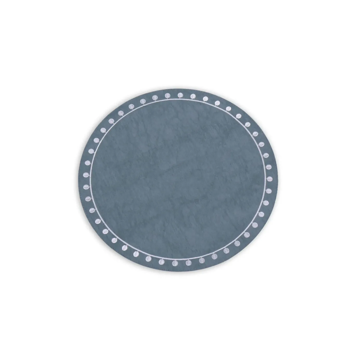 VIDA Round Embroidered Dots 15.5" Round Placemats Set of 4 (Blue and W