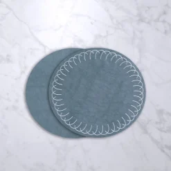 VIDA Round Embroidered Swirl 15.5" Round Placemats Set of 4 (Blue)