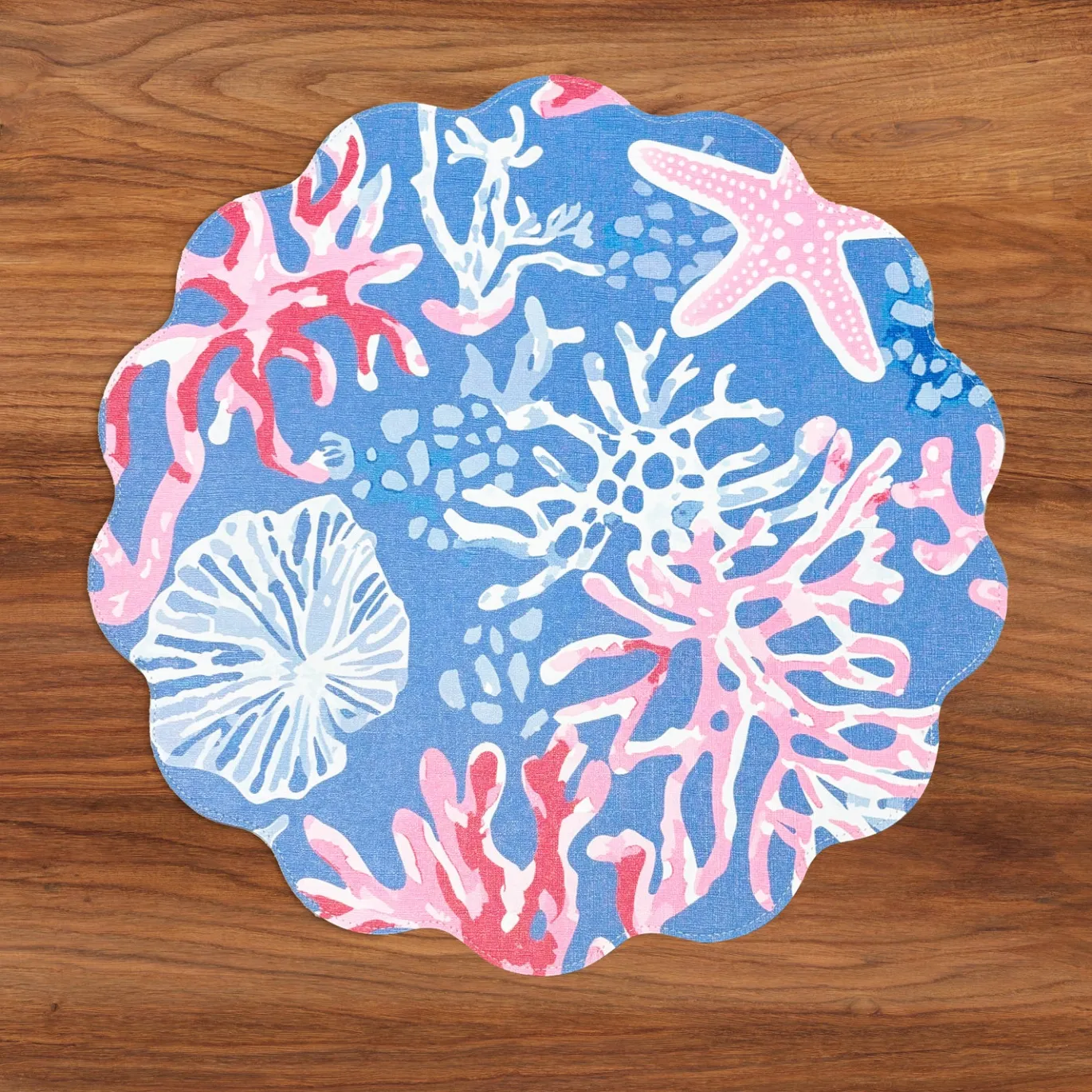 VIDA Sealife and Rattan Reversible Round Placemats Set of 4 Blue & Pin